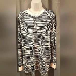 LULA ROE Mark Black & White striped 3/4 button Long Sleeve Henley XL Unisex